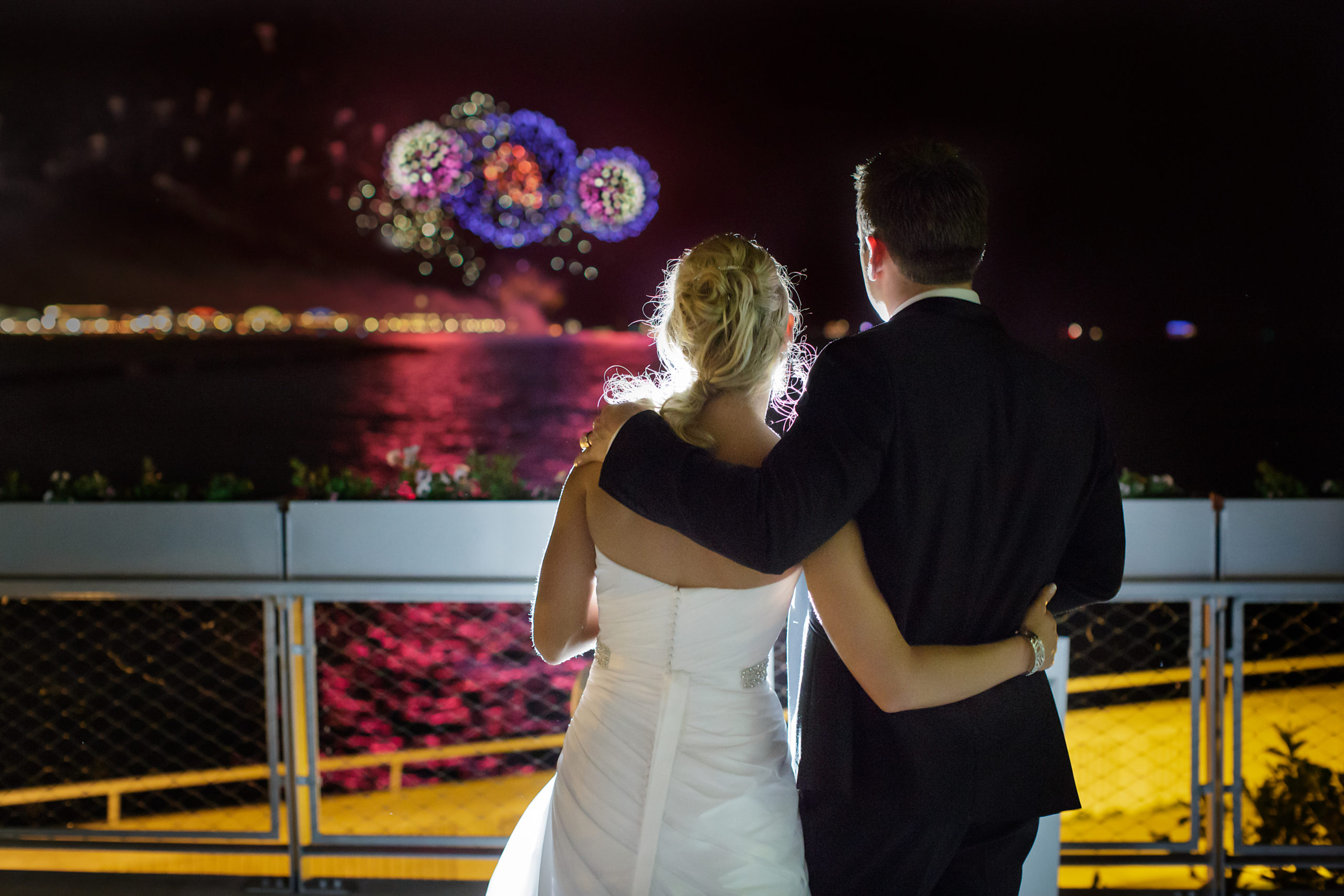 Married couple watching fireworks
