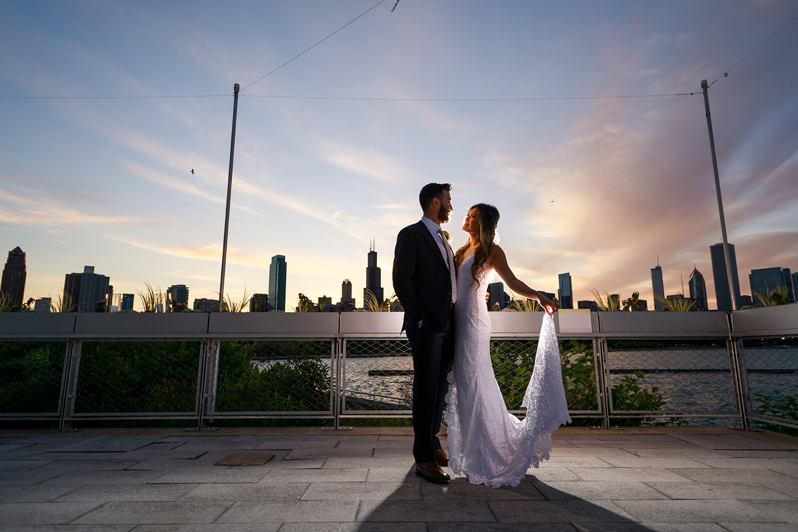 Married couple on patio at Shedd Aquarium